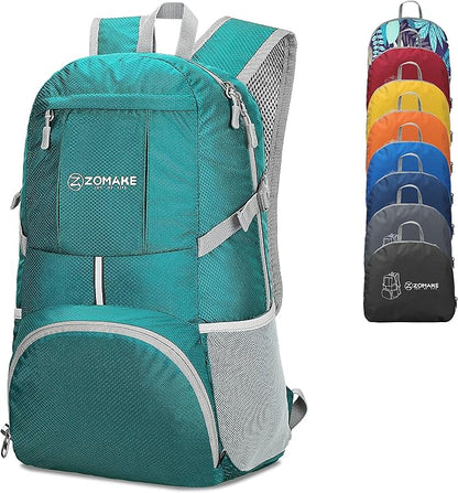 ZOMAKE Lightweight Packable Backpack 35L - Light Foldable Backpacks Water Resistant Collapsible Hiking Backpack - Compact Folding Day Pack for Travel Camping(Lake Green)