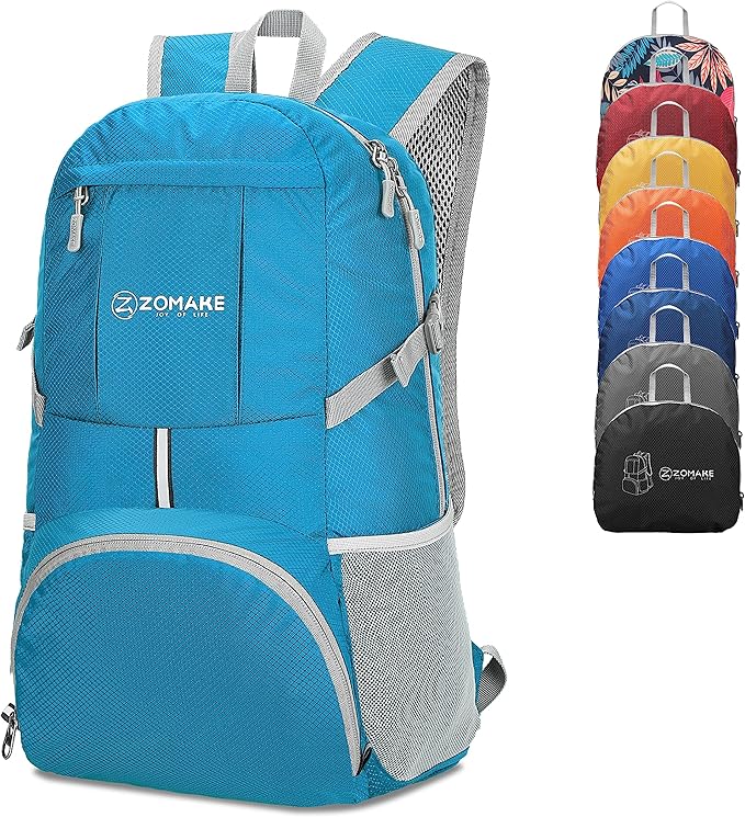 ZOMAKE Lightweight Packable Backpack 35L - Light Foldable Backpacks Water Resistant Collapsible Hiking Backpack - Compact Folding Day Pack for Travel Camping(Light Blue)