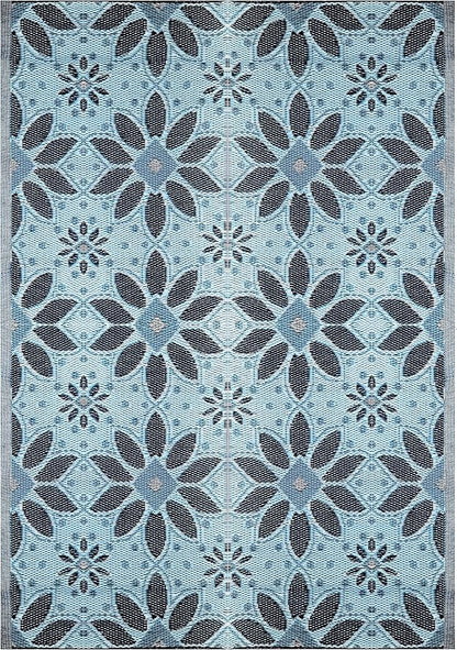BalajeesUSA Outdoor Rug - 5x7 Sky Blue, Black, Grey, Reversible Recycled Plastic Straw Outdoor Patio Rugs Clearance Waterproof Large RV Camper Mats 287