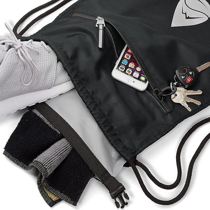 Skog Å Kust GymSak | Patented 2-in-1 Drawstring Cinch Bag with Removable Waterproof Dry Bag | Black & Grey