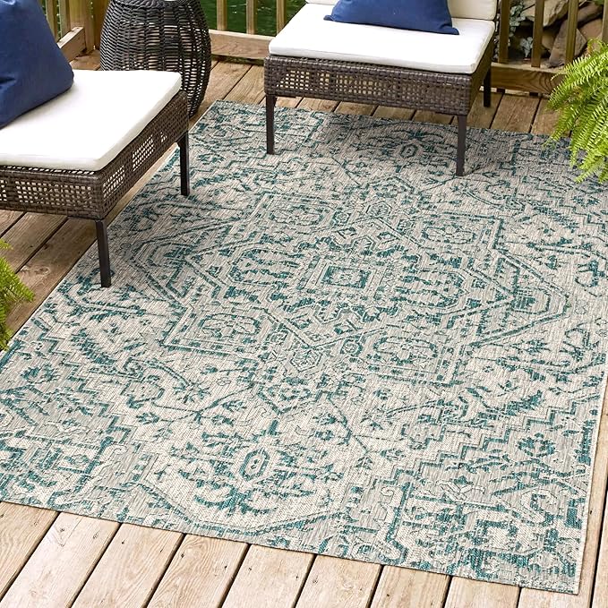 JONATHAN Y SMB105C-4 Estrella Bohemian Medallion Textured Weave Indoor/Outdoor Teal/Gray 4 ft. x 6 ft. Area-Rug, Coastal,Easy-Cleaning,HighTraffic,LivingRoom,Backyard, Non Shedding