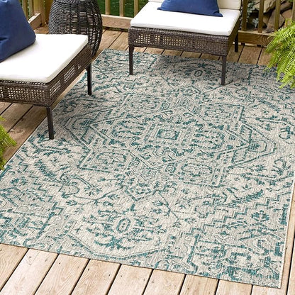 JONATHAN Y SMB105C-4 Estrella Bohemian Medallion Textured Weave Indoor/Outdoor Teal/Gray 4 ft. x 6 ft. Area-Rug, Coastal,Easy-Cleaning,HighTraffic,LivingRoom,Backyard, Non Shedding