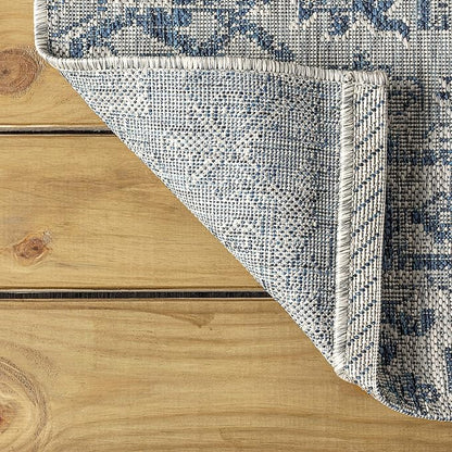 JONATHAN Y SMB105B-9SQ Estrella Bohemian Medallion Textured Weave Indoor/Outdoor Area Rug, Coastal, Traditional, Vintage for Bedroom, Kitchen, Living Room, Easy-Cleaning, Navy/Gray, 9' Square