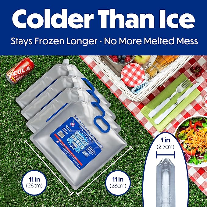 Cooler Shock Reusable Ice Packs for Cooler - Long Lasting Cold Freezer Packs for Coolers and Lunch Boxes - Cooler Ice Packs for Camping Gear, Fishing, Road Trips, Beach Must Haves