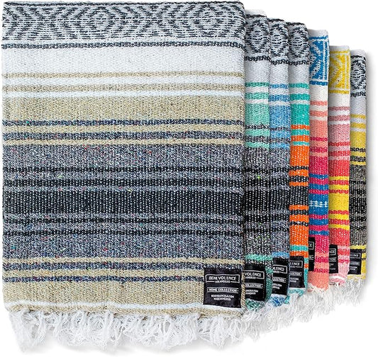 Benevolence LA Authentic Handwoven Mexican Blanket, Yoga Blanket - Perfect Outdoor Picnic Blanket, Beach Blanket, Camping Blanket, Equestrian Saddle Blanket, Serape Blanket 50x70 inches - 1 Blanket