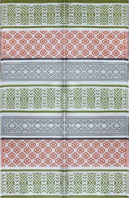 BalajeesUSA Outdoor Rugs 9x12 ft Large Plastic Patio Green, Orange Affordable Multipurpose Woven Plastic Straw All-Weather Waterproof Reversible Camper mat Backyard Picnic Sports Camps Tent