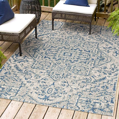 JONATHAN Y SMB105B-8 Estrella Bohemian Medallion Textured Weave Indoor/Outdoor Navy/Gray 8 ft. x 10 ft. Area Rug Coastal, Easy Cleaning, for High Traffic, Kitchen, Living Room, Backyard, Non Shedding
