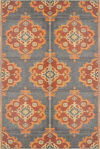 BalajeesUSA Outdoor Rugs – 6x9, Orange, Yellow, Grey, Patio Durable and Affordable, Multipurpose, Woven Plastic Straw, All-Weather and Waterproof Rug, Reversible Camper mats, Recycled