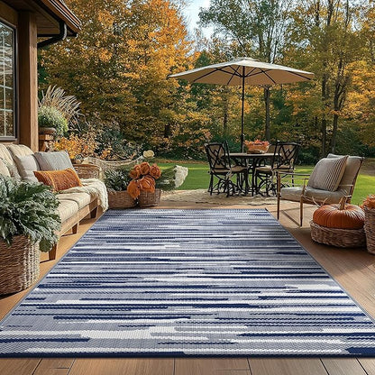 GENIMO Outdoor Rug for Patio Clearance, 5'x8' Waterproof Camping Mat, Reversible Plastic Straw Rugs for RV, Camper, Balcony, Backyard, Picnic, Deck (Blue White)