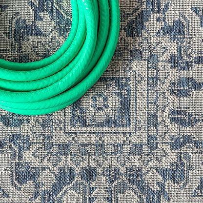 JONATHAN Y SMB105B-9SQ Estrella Bohemian Medallion Textured Weave Indoor/Outdoor Area Rug, Coastal, Traditional, Vintage for Bedroom, Kitchen, Living Room, Easy-Cleaning, Navy/Gray, 9' Square