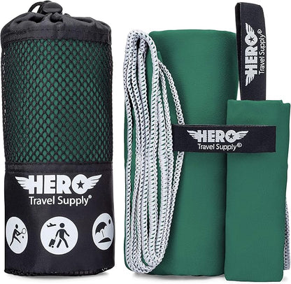 Hero Microfiber Towel for Travel, Camping, Beach, Gym – 24” X 48” (Includes Bonus Washcloth)