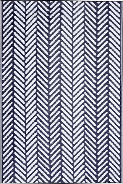 FH Home Outdoor Rug - Waterproof, Fade Resistant, Reversible - Premium Recycled Plastic - Herringbone - Large Patio, Deck, Sunroom, Camping, RV - Fresno - Navy Crease Free - 6 x 9 ft