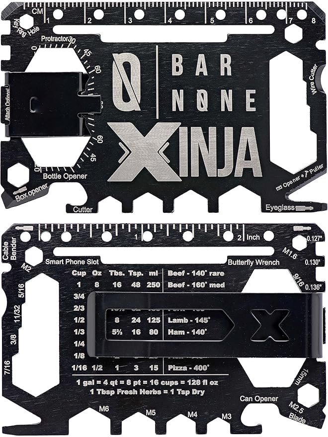 50 in 1 Credit Card Multitool Wallet Multi Tool Money Clip Clips Xtreme Ninja EDC Gerber Leatherman Knives Utility Knife Slim Wallets Minimalist Survival Everyday Carry | BAR NONE Xinja… (1, Black)