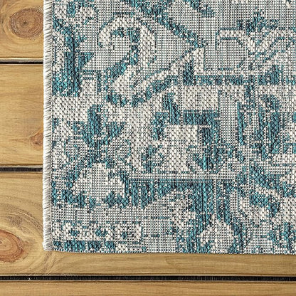 JONATHAN Y SMB105C-6R Estrella Bohemian Medallion Textured Weave Teal/Gray 6' Round Indoor/Outdoor Area Rug, Pet Friendly, Non-Shedding, Stain Resistant, Easy-Cleaning for Backyard, Patio, Porch