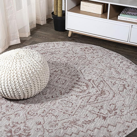 JONATHAN Y SMB105A-4R Estrella Bohemian Medallion Textured Weave Red/Taupe 4' Round Indoor/Outdoor Area Rug, Pet Friendly, Non-Shedding, Stain Resistant, Easy-Cleaning for Backyard, Patio, Porch