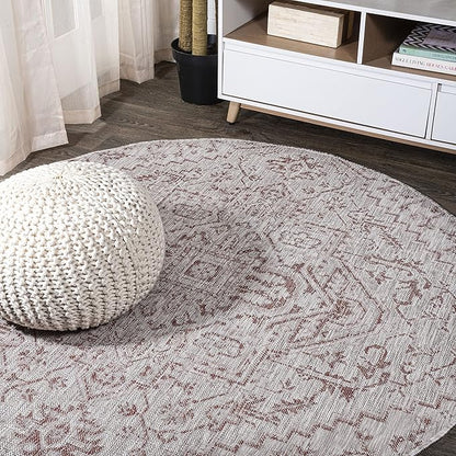 JONATHAN Y SMB105A-8R Estrella Bohemian Medallion Textured Weave Red/Taupe 8' Round Indoor/Outdoor Area Rug, Pet Friendly, Non-Shedding, Stain Resistant, Easy-Cleaning for Backyard, Patio, Porch
