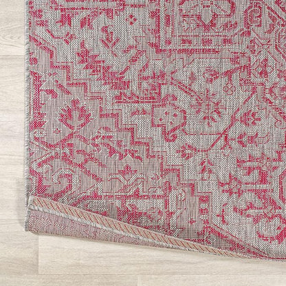 JONATHAN Y SMB105F-4 Estrella Bohemian Medallion Textured Weave Indoor Outdoor Area-Rug, Coastal Traditional Easy-Cleaning,Bedroom,Kitchen,Backyard,Patio,Non Shedding, 4 X 6, Light Gray/Fuchsia