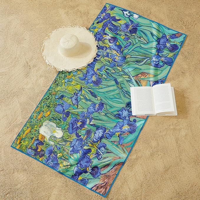 Large Oversized Microfiber Beach Towel - 40x63 Inches, Sand-Free, Quick-Drying, Ultra-Soft, Ideal for Travel, Pool, Yoga, and Camping - Includes Matching Drawstring Travel Pouch, van Gogh Irises
