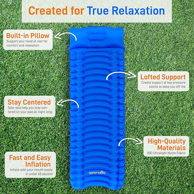 Backpacking Air Mattress Sleeping Pad - Self Inflating Waterproof Lightweight Sleep Pad Inflatable Camping Sleeping Mat w/Carrying Bag