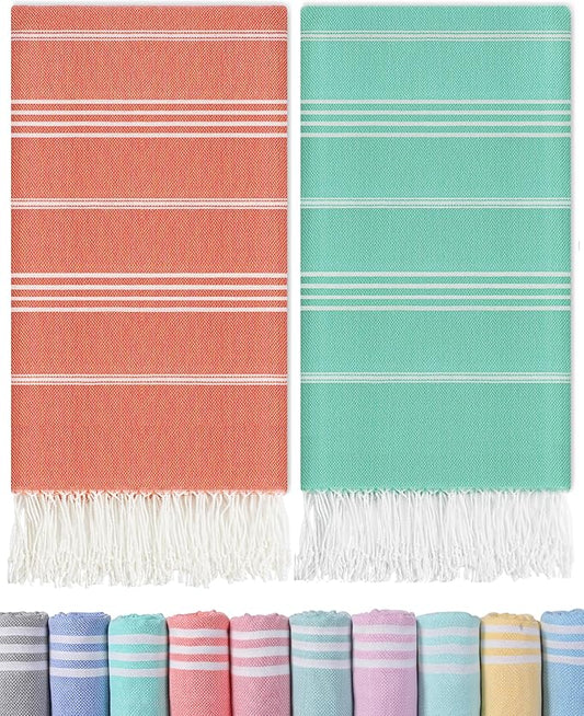 2 Packs Cotton Turkish Beach Towels Swim Towel Compact Oversized Sand Free Quick Dry Thin Luxury Best Organic Linen Toallas De Playa Travel Essentials Camping Blanket Hot Tub Spa Accessories
