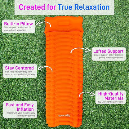 Backpacking Air Mattress Sleeping Pad - Self Inflating Waterproof Lightweight Sleep Pad Inflatable Camping Sleeping Mat w/Carrying Bag