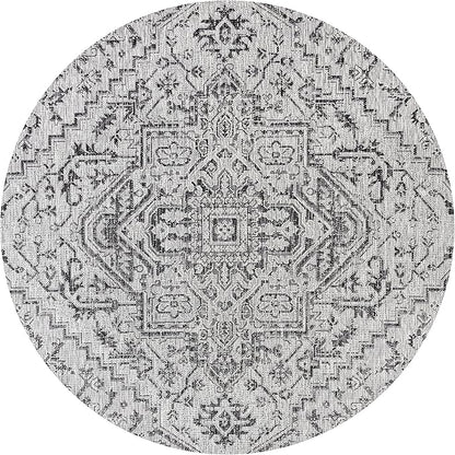 JONATHAN Y SMB105D-6R Estrella Bohemian Medallion Textured Weave Black/Gray 6' Round Indoor/Outdoor Area Rug, Pet Friendly, Non-Shedding, Stain Resistant, Easy-Cleaning for Backyard, Patio, Porch