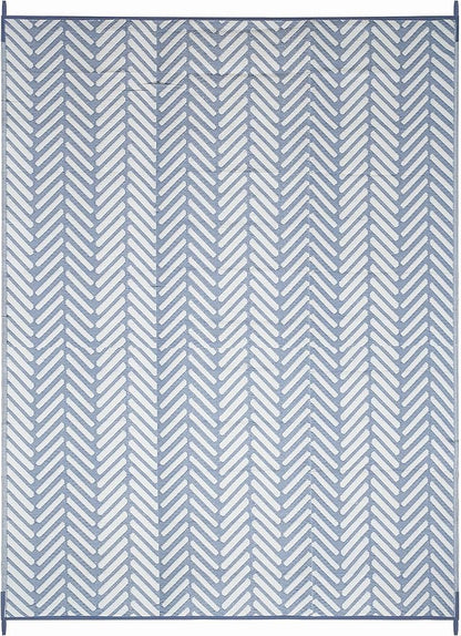 FH Home Outdoor Camping Rug - Waterproof, Fade Resistant, Reversible - Premium Recycled Plastic - Herringbone - Large Patio, Deck, Sunroom, RV - Fresno - Light Blue - 9 x 18 ft Foldable