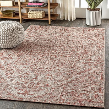 JONATHAN Y SMB105A-9 Estrella Bohemian Medallion Textured Weave Indoor Outdoor Area-Rug Coastal Bohemian Rustic Glam Easy-Cleaning Bedroom Kitchen Backyard Patio Non Shedding, 9 X 12, Red/Taupe