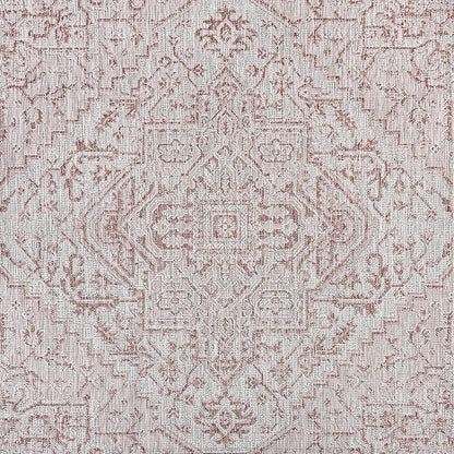 JONATHAN Y SMB105A-6SQ Estrella Bohemian Medallion Textured Weave Red/Taupe 6' Square Indoor/Outdoor Area Rug, Pet Friendly, Non-Shedding, Stain Resistant, Easy-Cleaning for Backyard, Patio, Porch